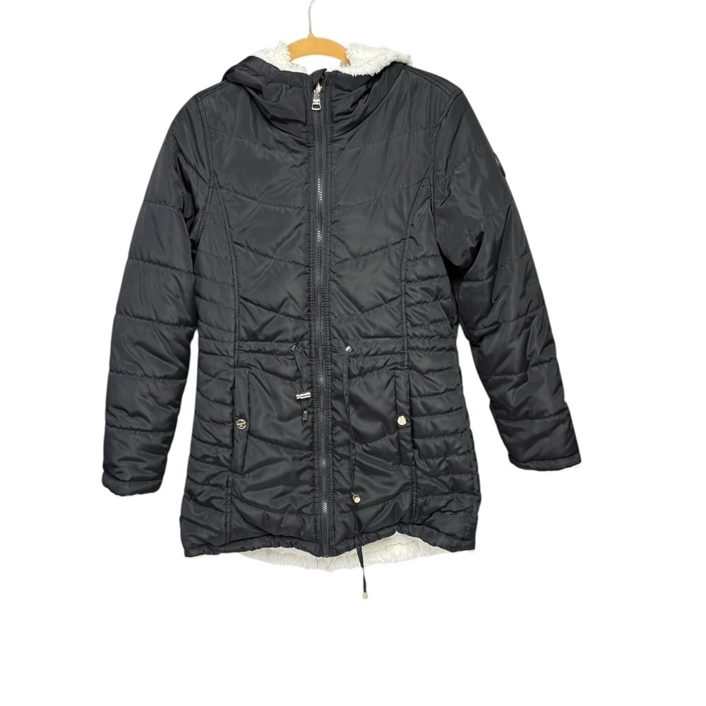 Madden Girl Black Puffer Jacket with Hood size S reversible with faux fur